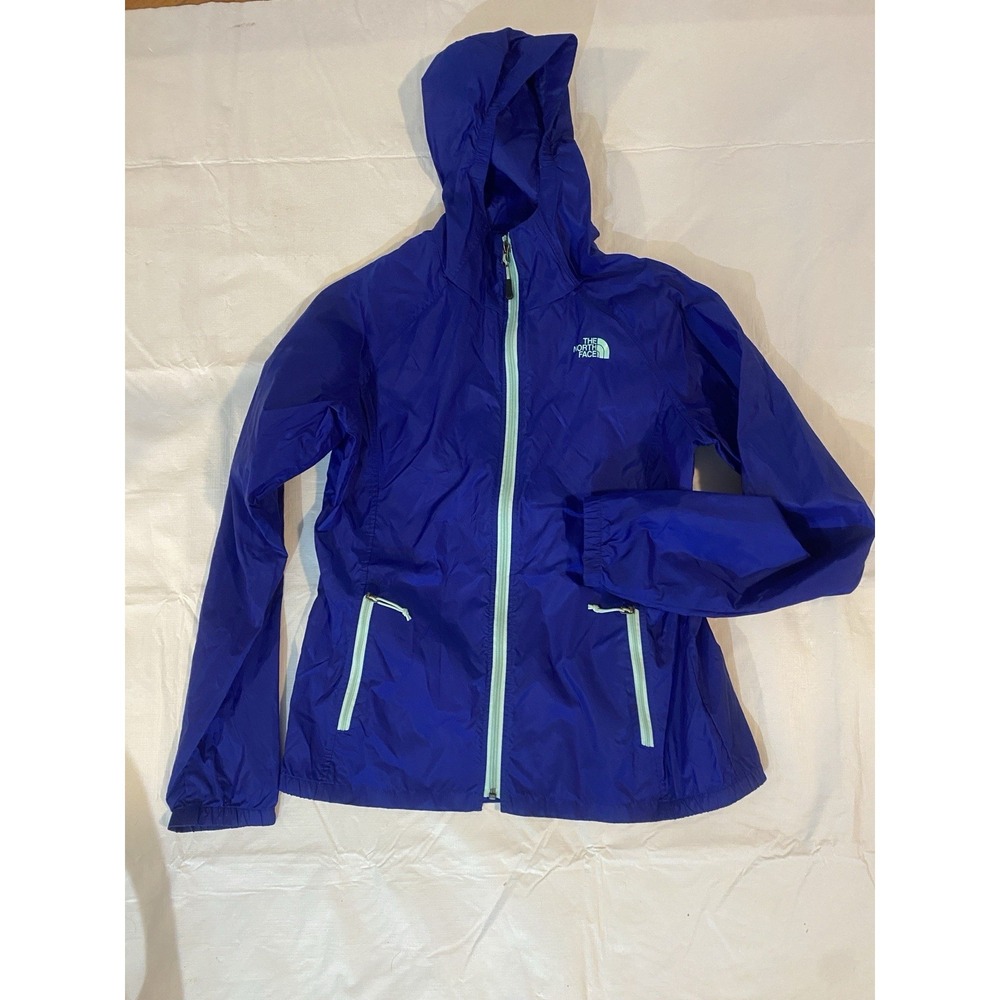 The North Face Flyweight Lightweight Hooded Rain Windbreaker Jacket Blue Medium